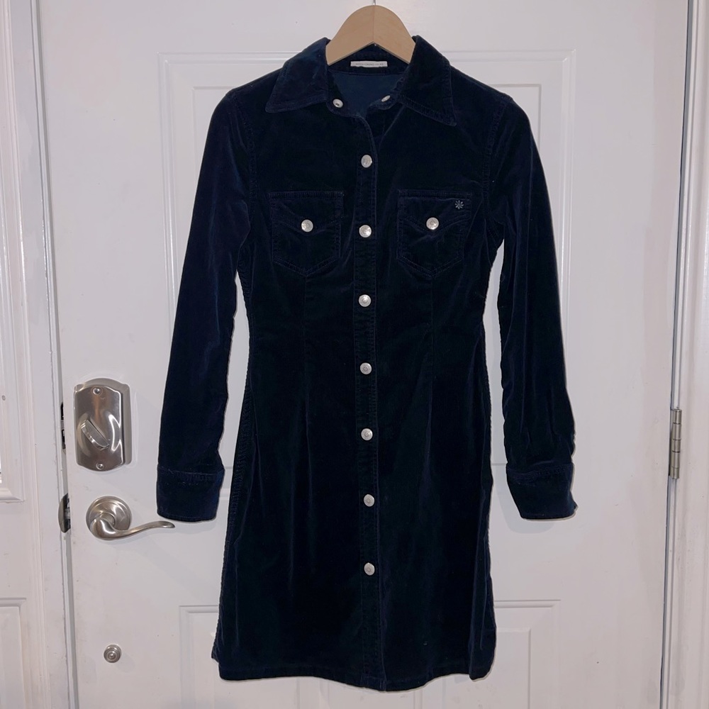 Alexa Chung for AG Navy Corduroy Silver Snap Dress, RARE, Size SM Pristine